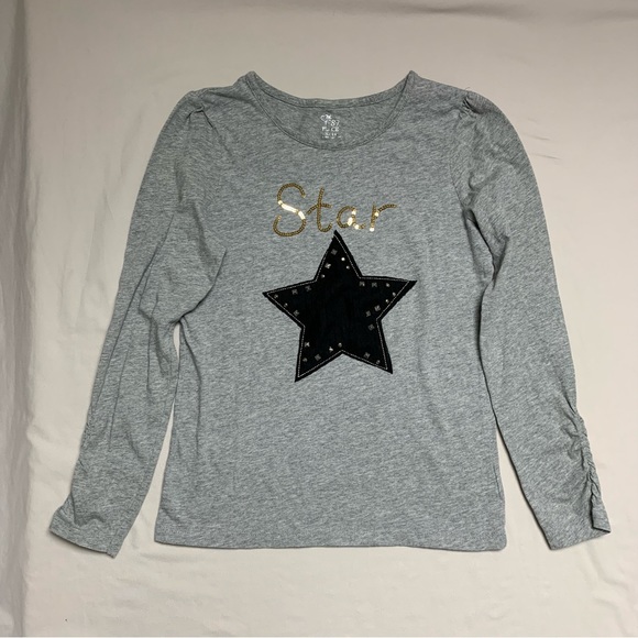 🆕 Star Sequin Shirt Girl’s 14 Long Sleeve Gray Black Top Blouse Spring Fashion - Picture 1 of 8